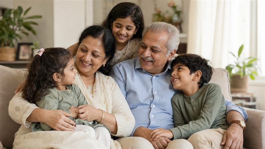 Grandparents with their grandchildren, the kind of moment a family might attach a Memory Sound to